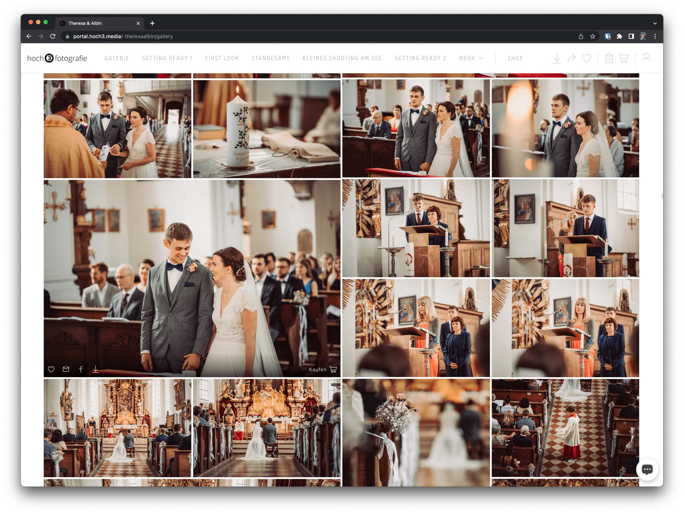 Bildschirmfoto von einer Online Galerie der Hochzeit